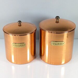 Vintage Copper Flour and Sugar containers, copper canisters made in Korea